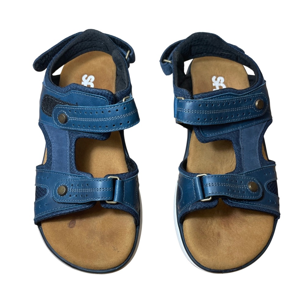 SAS Womens Sanibel Navy Blue Leather Walking Comfort Sandals 8.5
